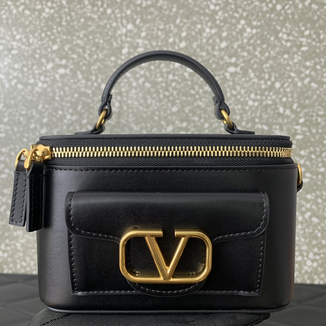 Valentino Garavani Loco Mini Box Bag in Black Calfskin Leather 